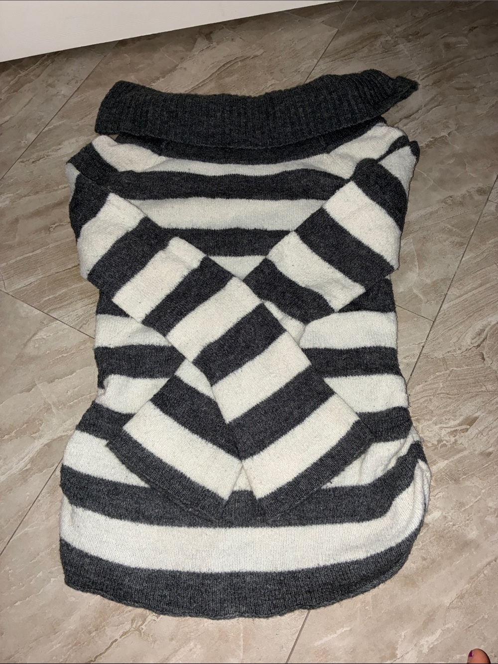 Love Rocks Striped Off-Shoulder Sweater in Black & Cream